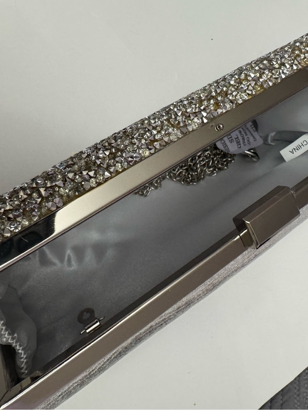 Silver Crystal Embellished Evening Clutch